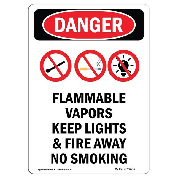 Signmission Safety Sign, OSHA Danger, 5" Height, Flammable Vapors Keep, Portrait OS-DS-D-35-V-1257
